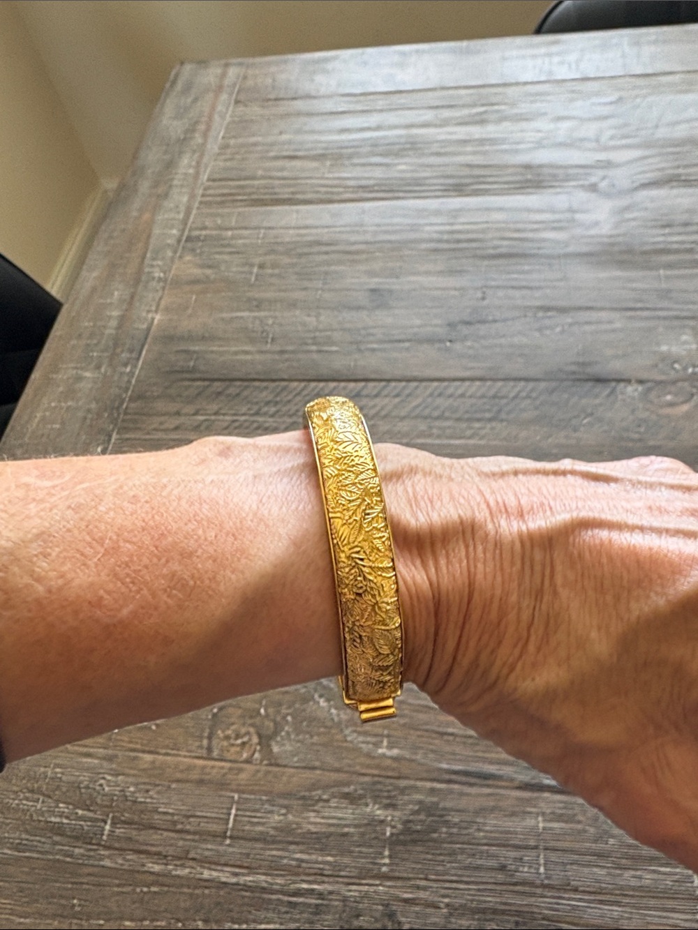 Vintage Monet  Gold Tone Floral-Engraved Bangle Bracelet